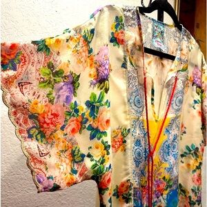 Johnny Was plus size Kibo Printed Short-Sleeve Tassel Trim Top size XS